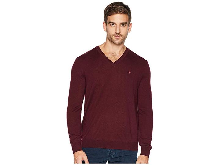 Polo Ralph Lauren Washable Merino V-neck Sweater (classic Wine) Men's Sweater