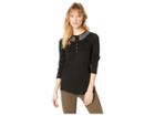 Chaps Cotton Slub 1x1 Rib Long Sleeve Knit (polo Black) Women's Clothing