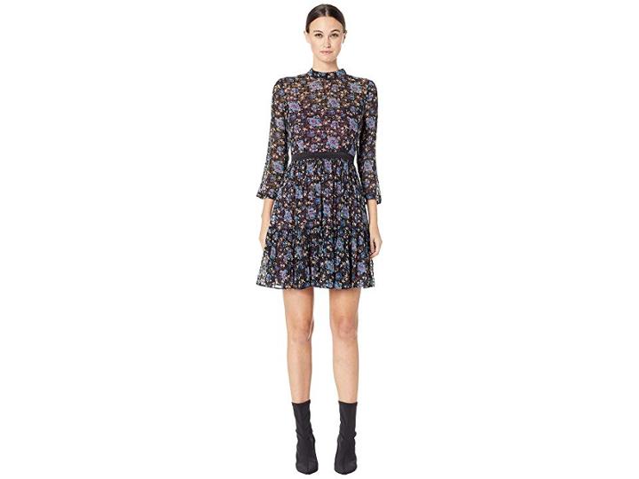 Rebecca Taylor Long Sleeve Solstice Clip Dress (black Combo) Women's Dress