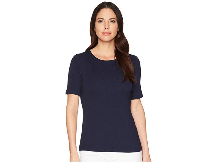 Three Dots 9 Sleeve Crew (night Iris) Women's Short Sleeve Pullover