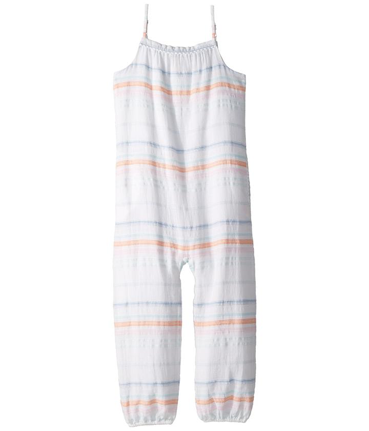 Polo Ralph Lauren Kids Striped Cotton Dobby Jumpsuit (little Kids) (white/blue Multi) Girl's Jumpsuit & Rompers One Piece
