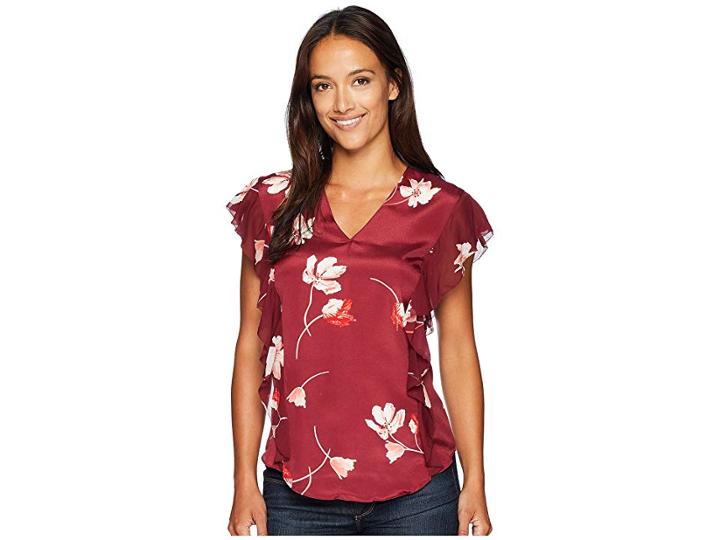 Lauren Ralph Lauren Petite Floral-print Ruffled Crepe Top (multi) Women's Clothing