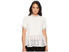 Catherine Catherine Malandrino Francine Short Sleeve High Neck Lace Inset Blouse (bright White) Women's Clothing