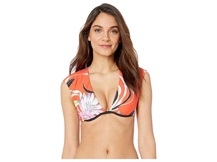 Trina Turk Shangri La Floral Cap Sleeve Underwire Top (flame) Women's Swimwear