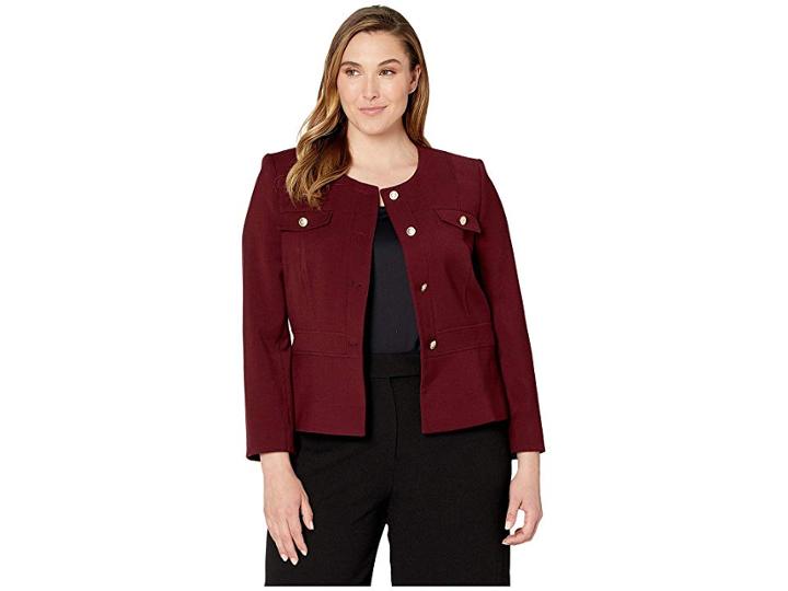 Tahari By Asl Double Woven Military Style Jacket (plum) Women's Clothing