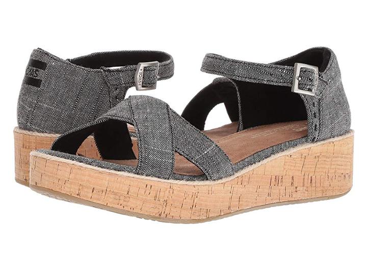 Toms Harper (black Textured Chambray) Women's Sandals