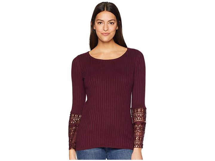 Tribal Crochet Bell Sleeve Sweater (blackberry) Women's Sweater