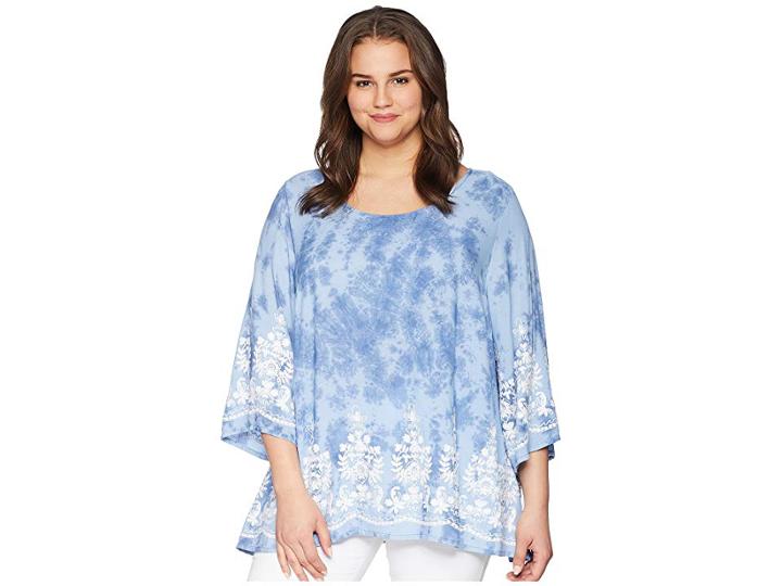 Karen Kane Plus Plus Size Embroidered 3/4 Sleeve Top (tie-dye) Women's Clothing