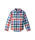 Lacoste Kids Long Sleeve Poplin Blue And Red Check Shirt (little Kids/big Kids) (multicolor) Boy's Clothing
