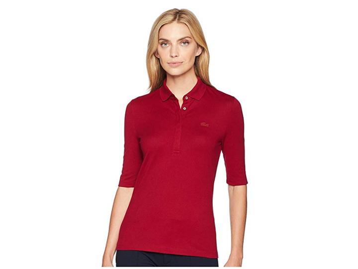 Lacoste 1/2 Sleeve Slim Fit Stretch Pique Polo (bordeaux) Women's Clothing