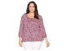 Michael Michael Kors Plus Size Collage Floral Peasant Top (true Navy/bright Blush) Women's Short Sleeve Knit