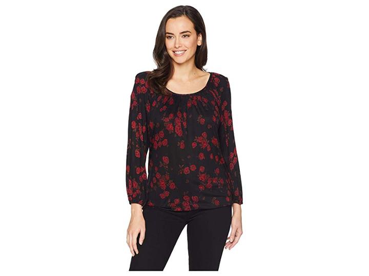 Michael Michael Kors Eden Rose Peasant Top (black/red Currant) Women's Clothing