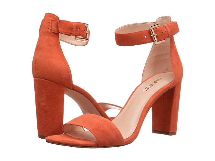 Nine West Nora Block Heel Sandal (orange Suede) Women's Shoes