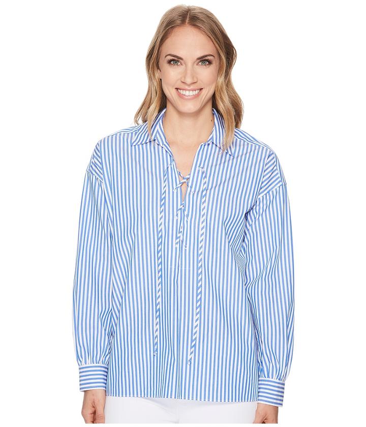 Elliott Lauren Lace-up Shirt (blue/white) Women's Long Sleeve Pullover