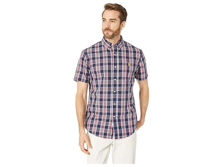 U.s. Polo Assn. Medium Plaid Poplin Button Down (classic Navy) Men's Clothing