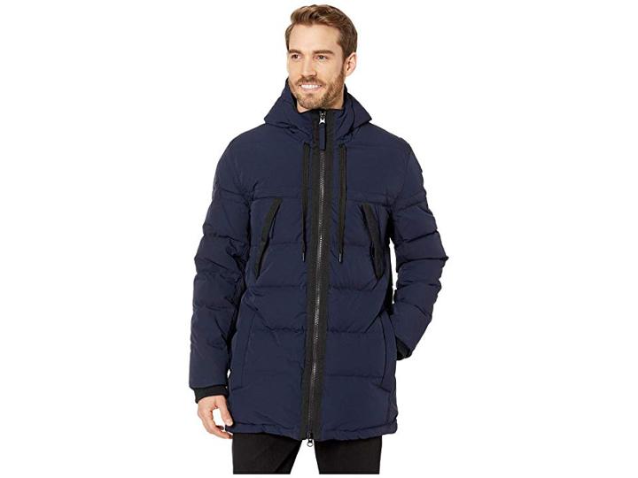 Marc New York By Andrew Marc 60/40 Crinkle Down Long Length Hooded Jacket (ink) Men's Coat