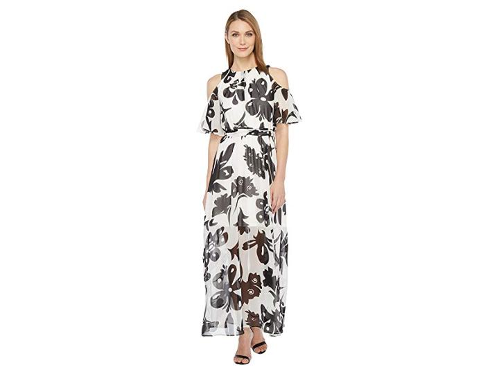 Calvin Klein Pop Over Chiffon Maxi Dress (black/white) Women's Dress