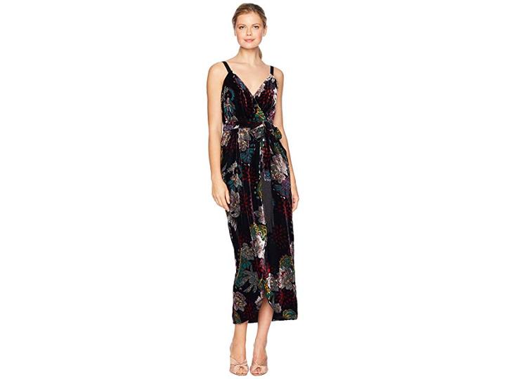 Laundry By Shelli Segal Floral Velvet Wrap Gown (black Multi) Women's Dress