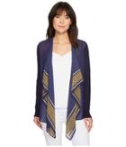 Michael Michael Kors Woven Pattern Mix Cardigan (true Navy) Women's Sweater