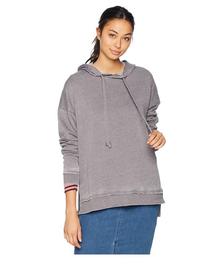 Pink Rose Drop Shoulder Long Sleeve Pullover Hoodie W/ Step Up High-low Side Slit (light Grey) Women's Sweatshirt