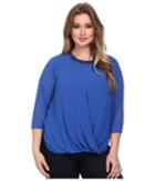 Michael Michael Kors Plus Size Embellished Neck Top (amalfi Blue) Women's Long Sleeve Pullover