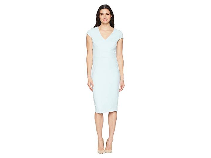 Donna Morgan Crepe Sheath Dress With Cap Sleeve (clear Sky) Women's Dress