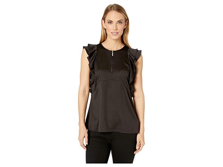 Michael Michael Kors Flounce Double Sleeve Top (black) Women's Clothing