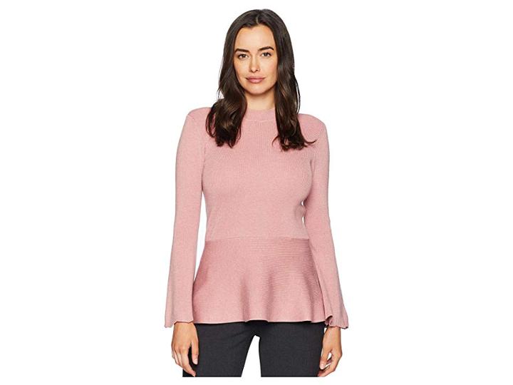 Ivanka Trump Flared Long Sleeve Peplum Sweater (dusty Mauve) Women's Sweater