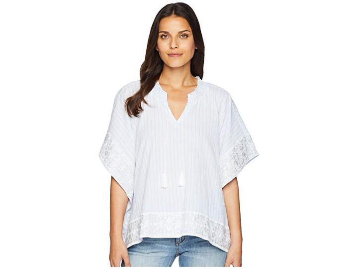 Nydj Square Cascade Popover (castaway Stripe Tranquility) Women's Clothing