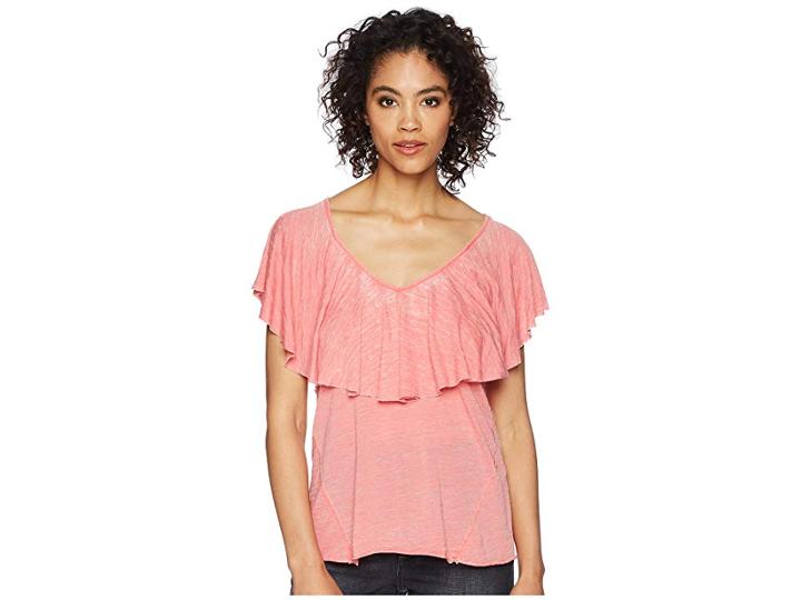 Lucky Brand Burnout Ruffle Tee (spiced Coral) Women's T Shirt