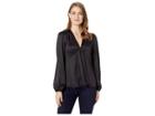 Michael Michael Kors V-neck Tie Long Sleeve Top (black) Women's Clothing