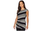 Vince Camuto Cap Sleeve Side Ruched Venue Stripe Top (rich Black) Women's Clothing