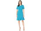 Donna Morgan Crepe Short Split Sleeve Fit And Flare Dress (midnight/teal) Women's Dress