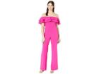 Marina Crepe Jumpsuit With Off Shoulder Ruffle Top (fuchsia) Women's Jumpsuit & Rompers One Piece