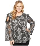 Michael Michael Kors Plus Size Ruffle Cold Shoulder Long Sleeve Top (black/silver Foil) Women's Clothing