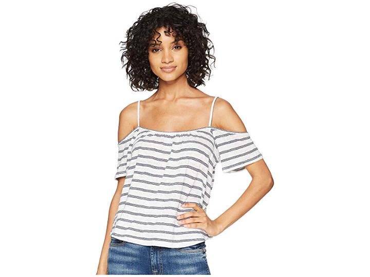 Bb Dakota Keagan Cold Shoulder Striped Top (vintage Blue) Women's Clothing