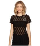 Nicole Miller Riley Stretch Lace Cut Out Top (black) Women's Clothing