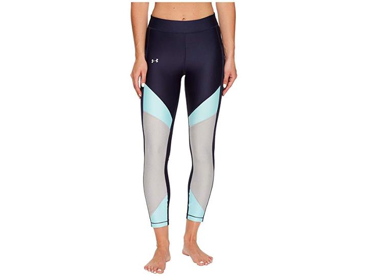 Under Armour Hg Armour Color Blocked Ankle Crop Pants (midnight Navy/blue Infinity/metallic Silver) Women's Casual Pants