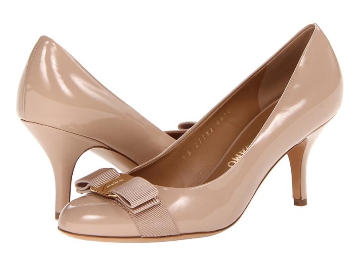 Salvatore Ferragamo Patent Leather Mid-heel Pump (new Bisque Patent) High Heels