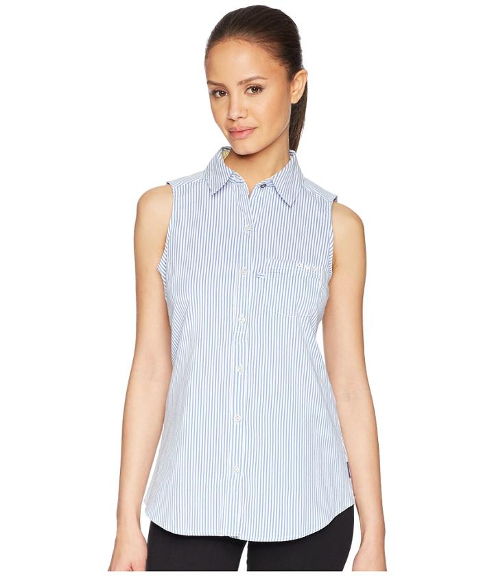 Columbia Super Harborside Woven Sleeveless Shirt (blue Macaw Seersucker) Women's Sleeveless