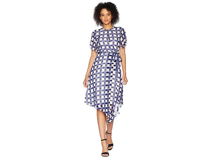 Ellen Tracy Wrap Dress (painterly Plaid/cadet Blue Combo) Women's Dress
