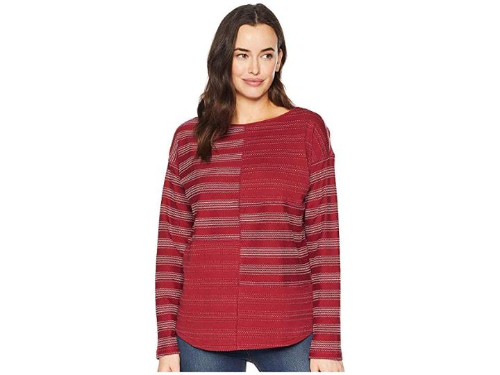 Chaps Metro Jacquard Long Sleeve Knit (refined Ruby Multi) Women's Clothing