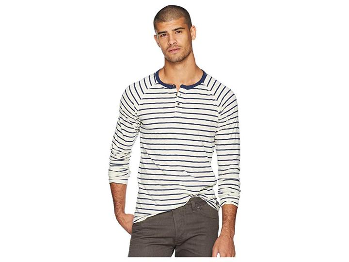 Scotch & Soda Long Sleeve Grandad T-shirt In Slub Jersey Quality (combo A) Men's T Shirt
