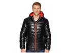 Cole Haan Faux Leather Faux Down Jacket (black/orange) Men's Coat