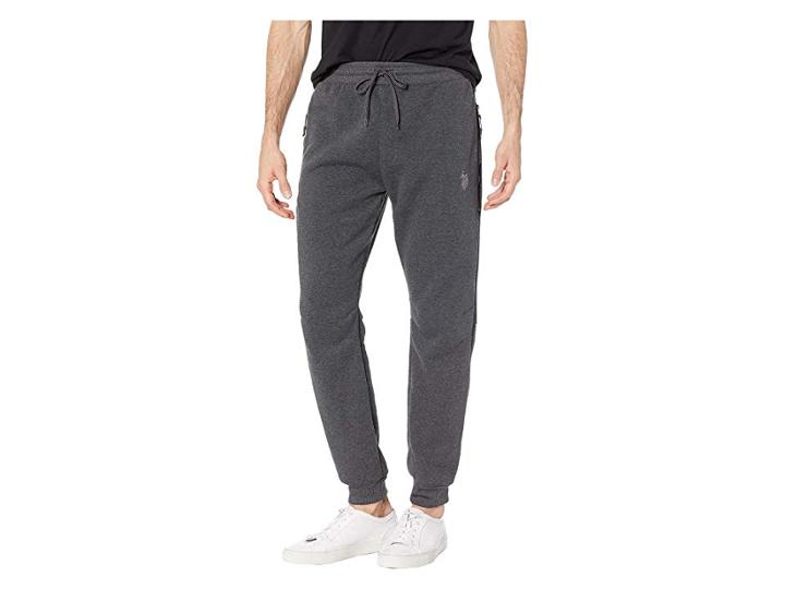 U.s. Polo Assn. Fleece Joggers With Side Zip Pockets (dark Heather Grey) Men's Casual Pants