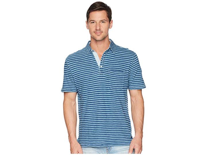 True Grit Genuine Indigo Seafoam Stripe Short Sleeve Knit Polo With Pocket (indigo) Men's Short Sleeve Pullover