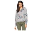 Pink Rose Raglan Hoodie W/ Kangaroo Pocket Branded Hem Top (grey Floral) Women's Sweatshirt