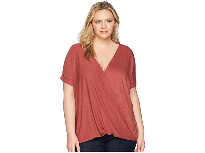 Kari Lyn Plus Size Taylor Cross-front Top (brick) Women's Clothing