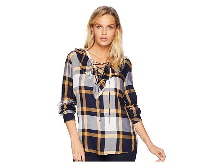 Tribal Long Sleeve Shirt With Ruffle Placket (dark Marine) Women's Long Sleeve Pullover