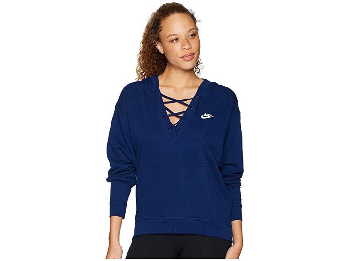 Nike Club Lace-up Hoodie (blue Void/blue Void/blue Void/white) Women's Sweatshirt